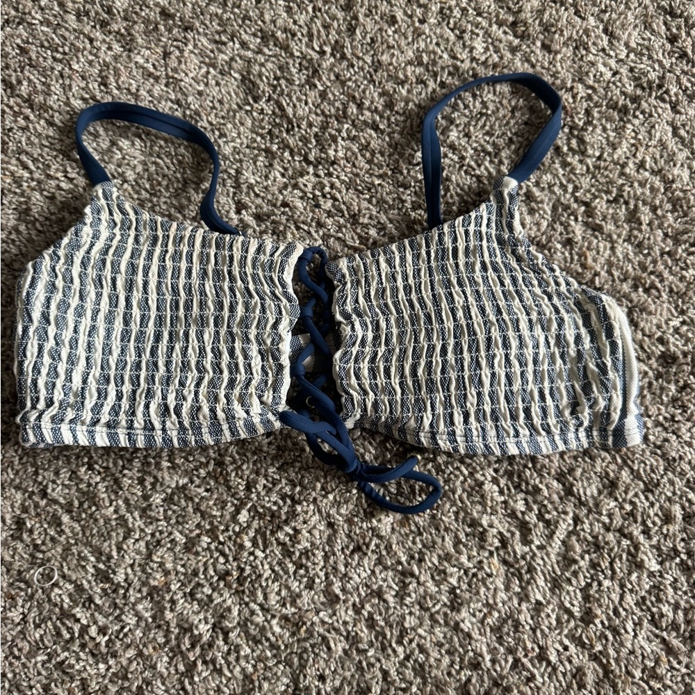 Blue and White Smocked Bikini Top